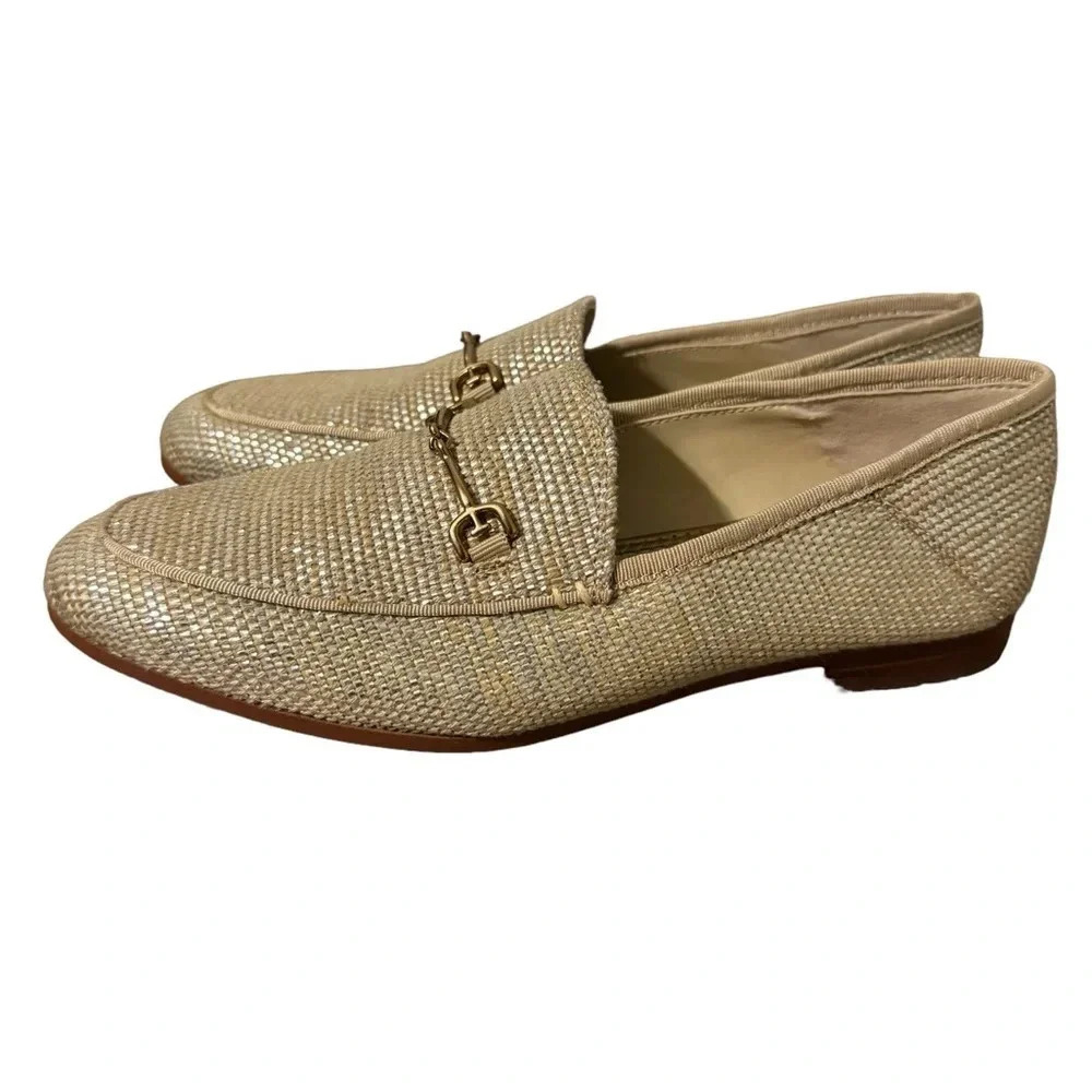 ✨ Sam Edelman Loraine Woven Loafers Metallic Gold Flats Sz 6.5 VGUC ✨